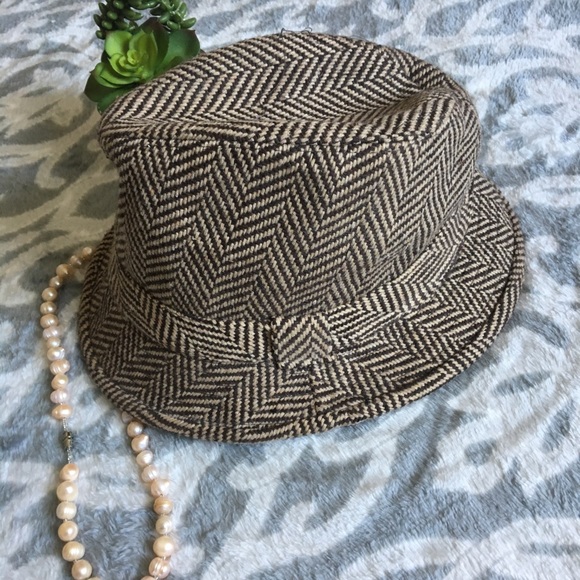 Unisex tweed brown tan plaid flannel fedora - Picture 2 of 7
